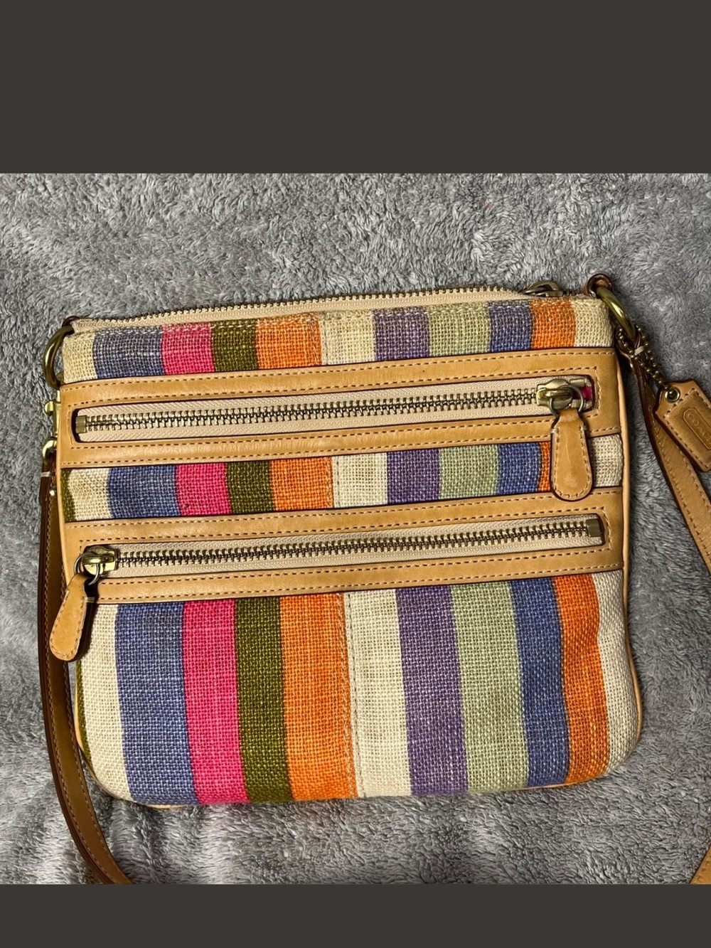 Coach vintage Y2K Striped Multi-Color Crossbody Bag with Tan Leather Trim - Picture 3 of 7